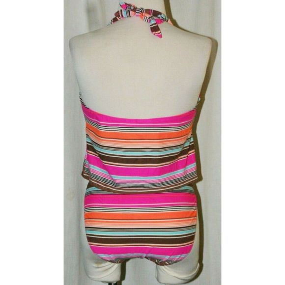 Carolina Blues Multicolor Striped Tankini Slingshot High Waisted Swimsuit Size L - Picture 3 of 3